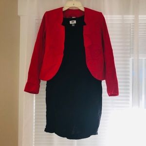 Red blazer and black dress
